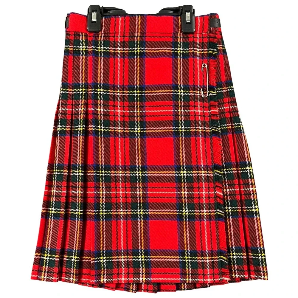 Highland Home Industries Kilt Girls 8 Red Tartan Wool Plaid Pleated School Wear